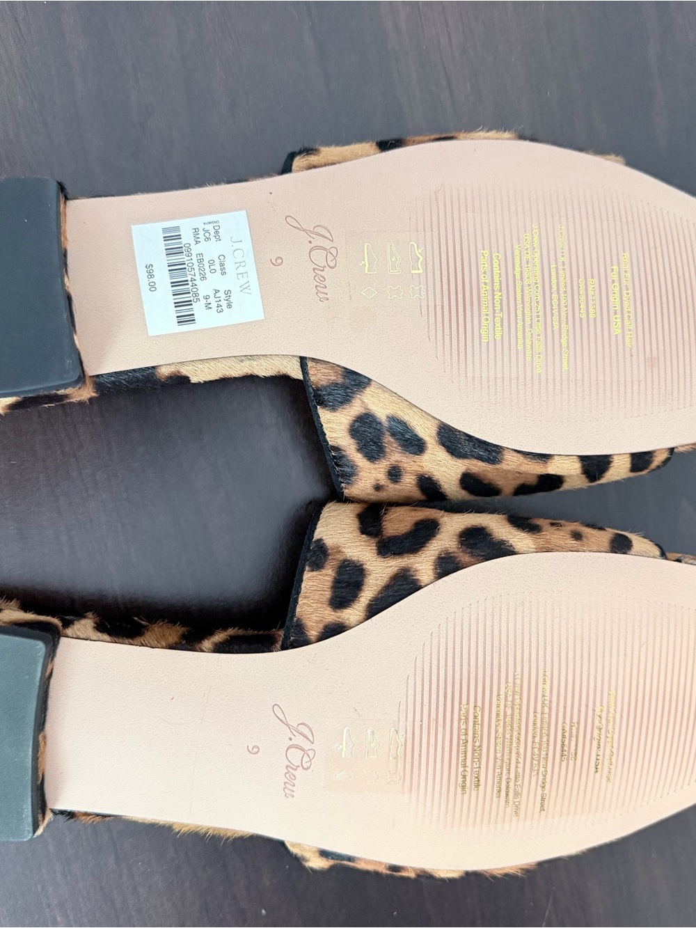 J. CREW Leopard Print Calf Hair Slide Sandals Women’s Size 9 Mule Flats NWOB - Picture 4 of 5